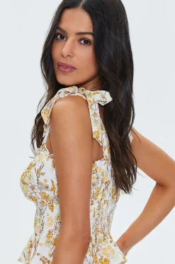 Floral Print Smocked Ruffled Top