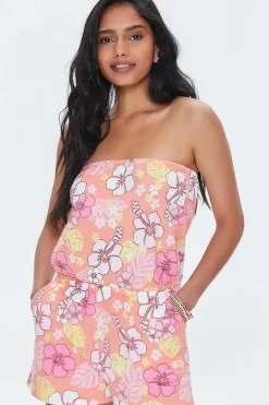 Floral Print Strapless Romper