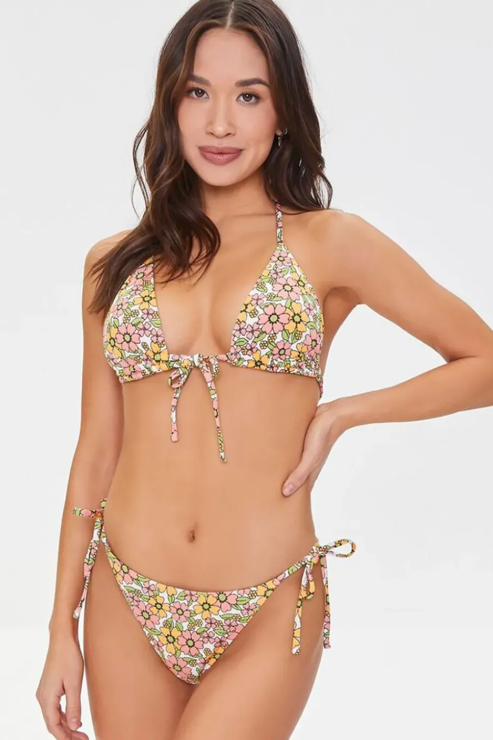 Floral Print String Bikini Bottoms