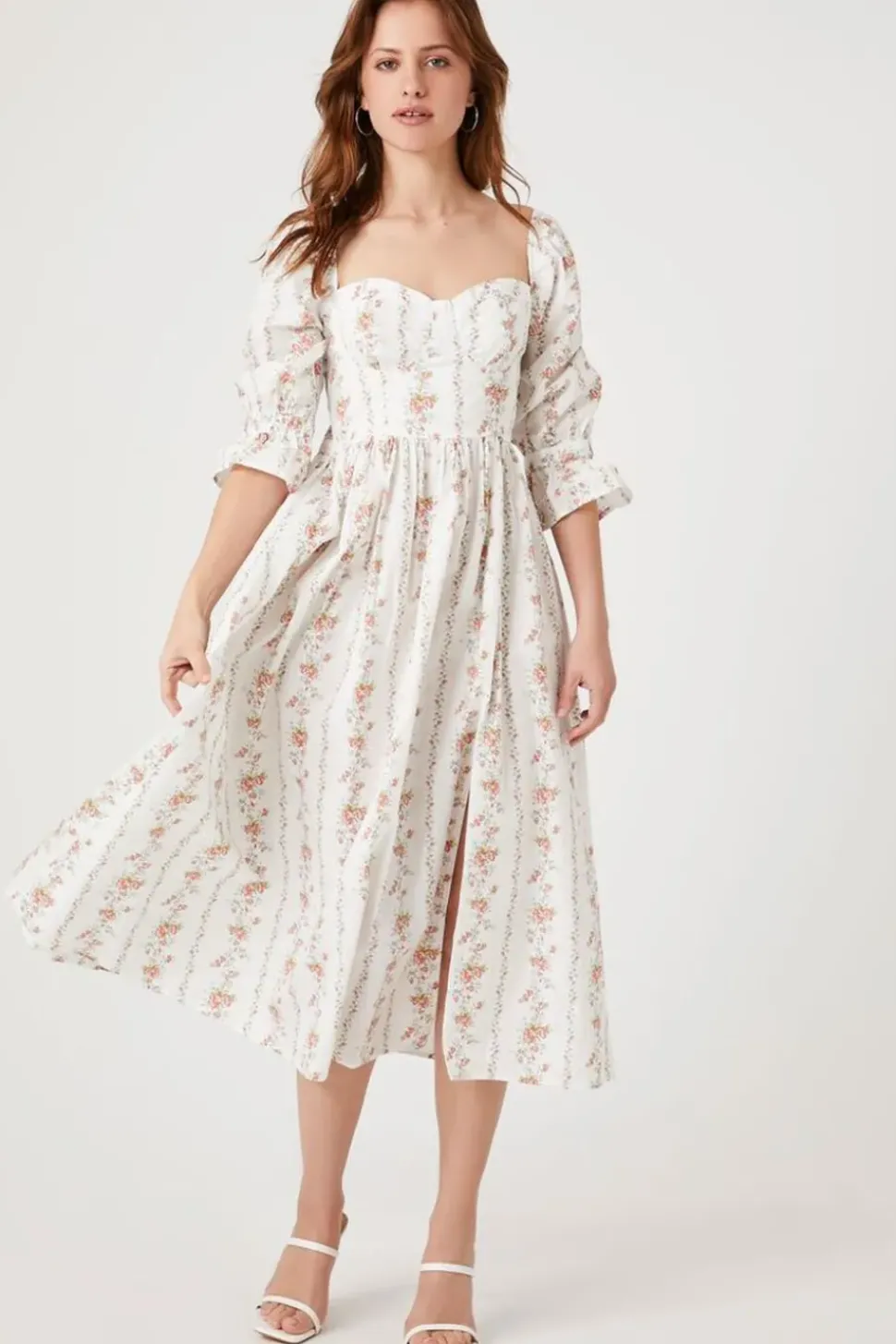 Floral Print Sweetheart Midi Dress