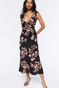 Floral Print Tie-Back Midi Dress