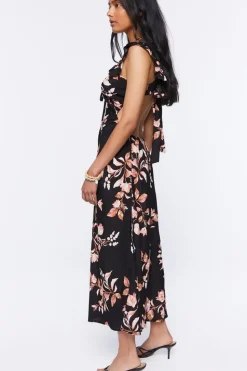 Floral Print Tie-Back Midi Dress