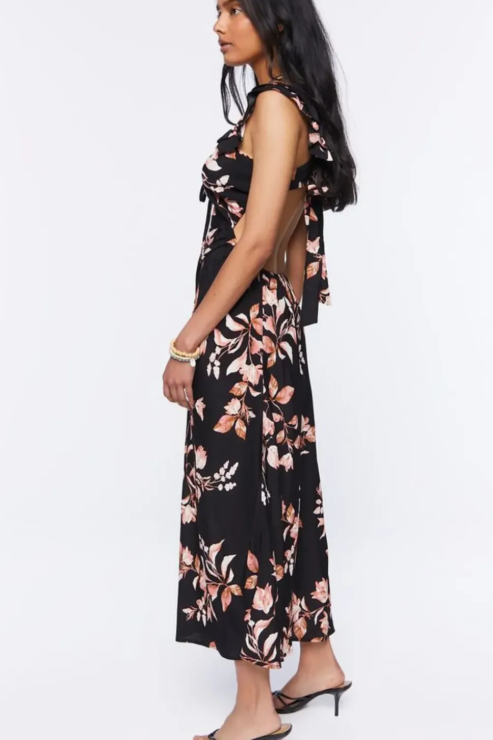 Floral Print Tie-Back Midi Dress
