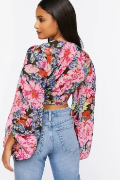 Floral Print Tie-Front Crop Top