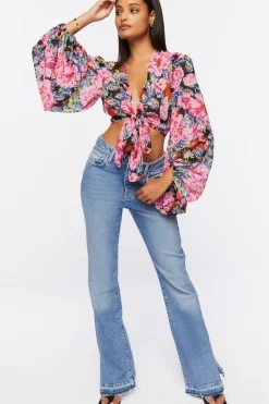 Floral Print Tie-Front Crop Top