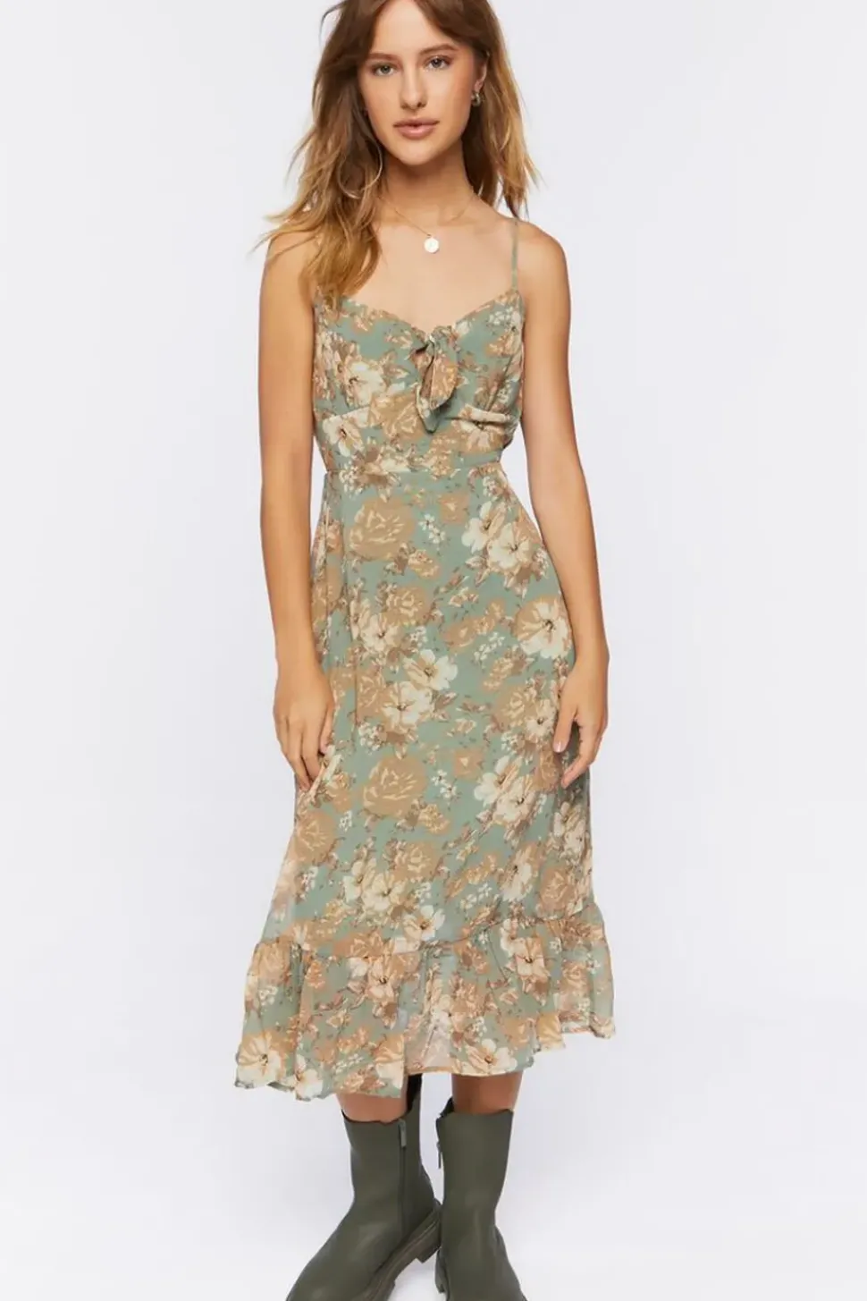 Floral Print Tie-Front Midi Dress