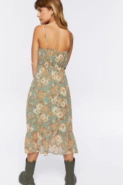 Floral Print Tie-Front Midi Dress