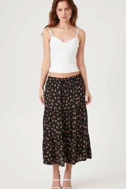 Floral Print Tiered Midi Skirt