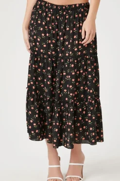 Floral Print Tiered Midi Skirt