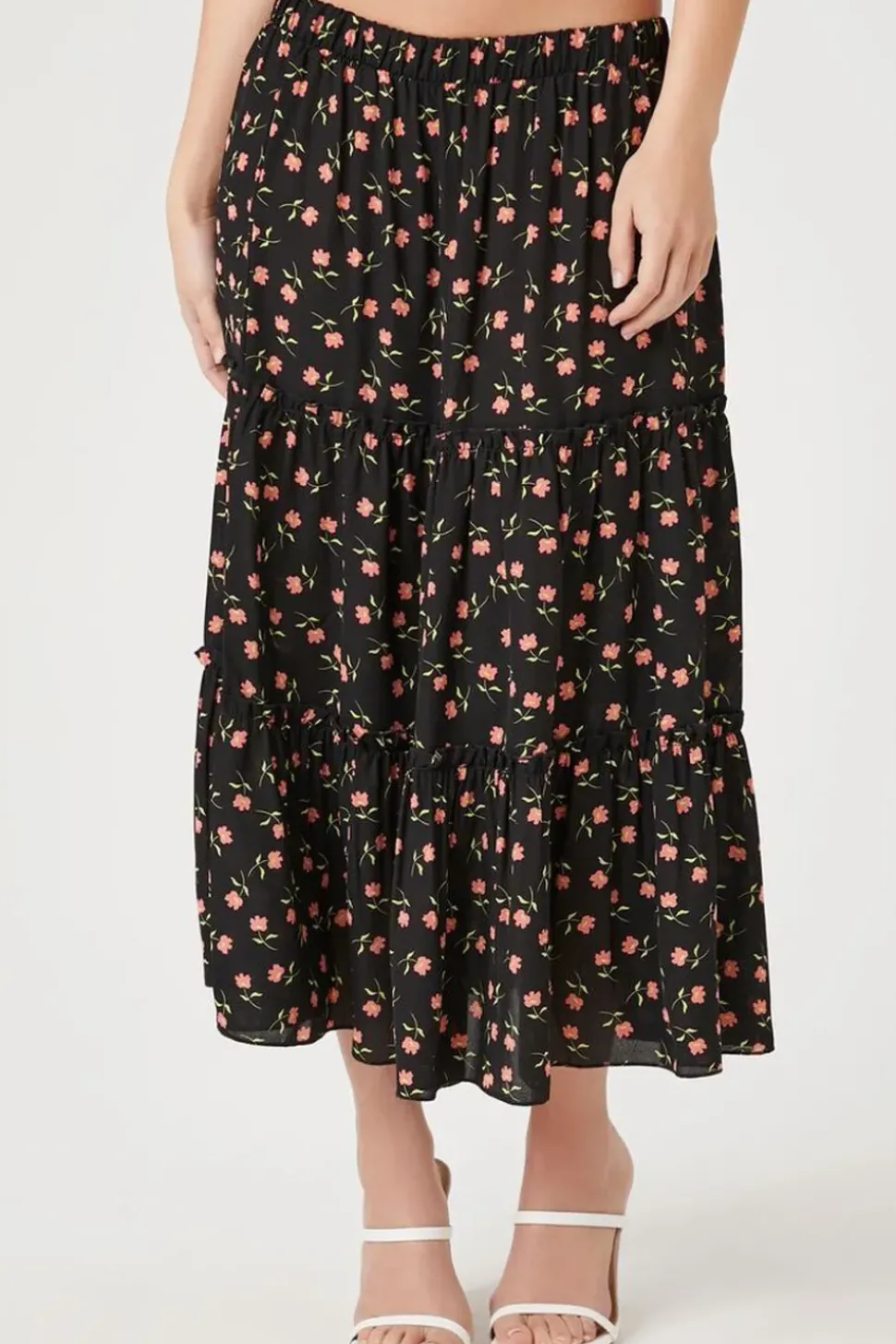 Floral Print Tiered Midi Skirt