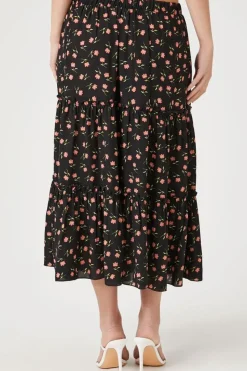 Floral Print Tiered Midi Skirt