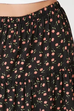 Floral Print Tiered Midi Skirt