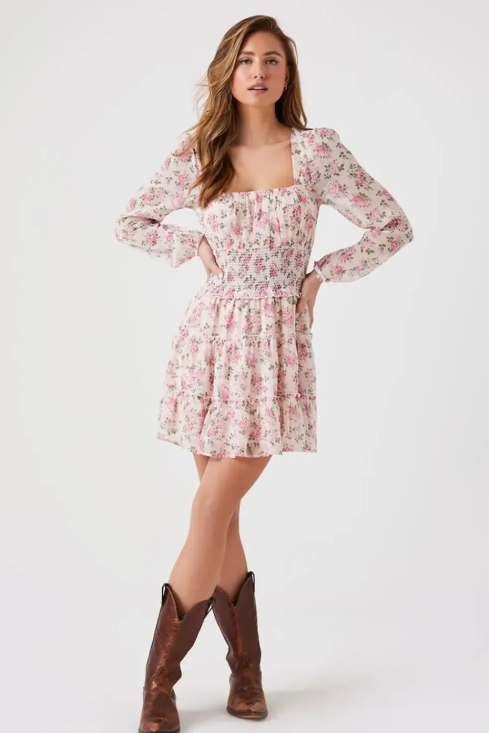 Floral Print Tiered Mini Dress