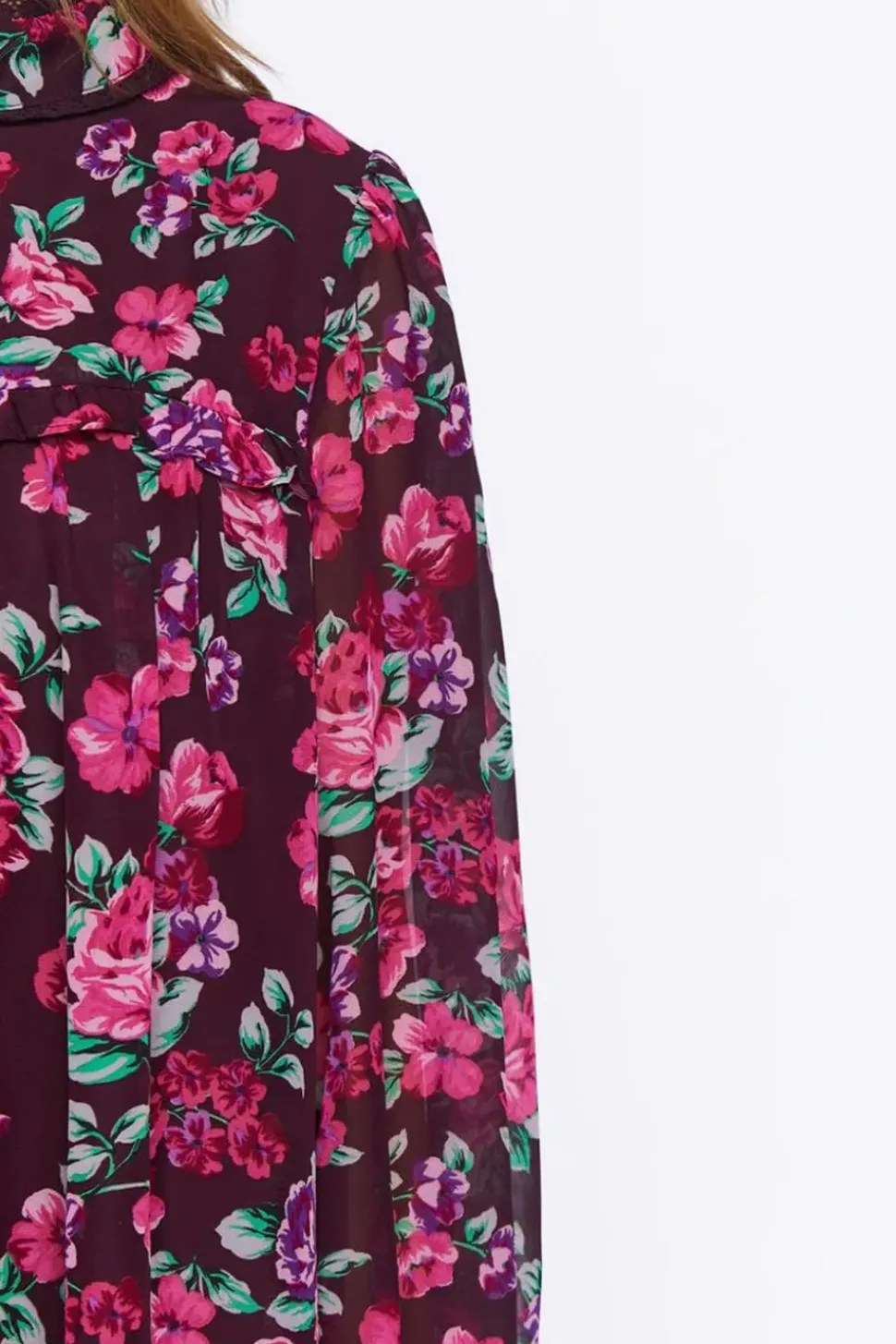 Floral Print Trumpet-Sleeve Mini Dress