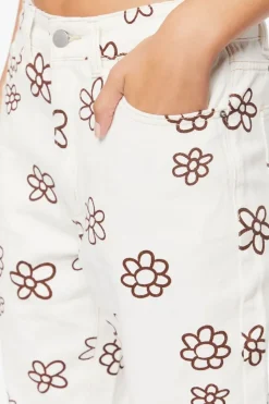 Floral Print Wide-Leg Jeans