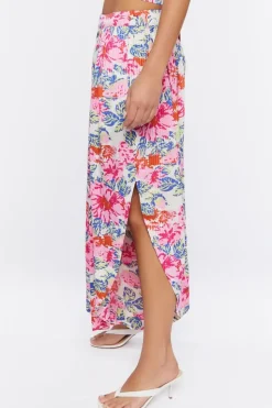 Floral Print Wide-Leg Slit Pants