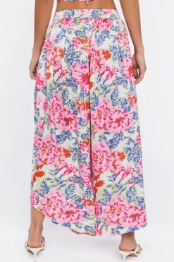 Floral Print Wide-Leg Slit Pants
