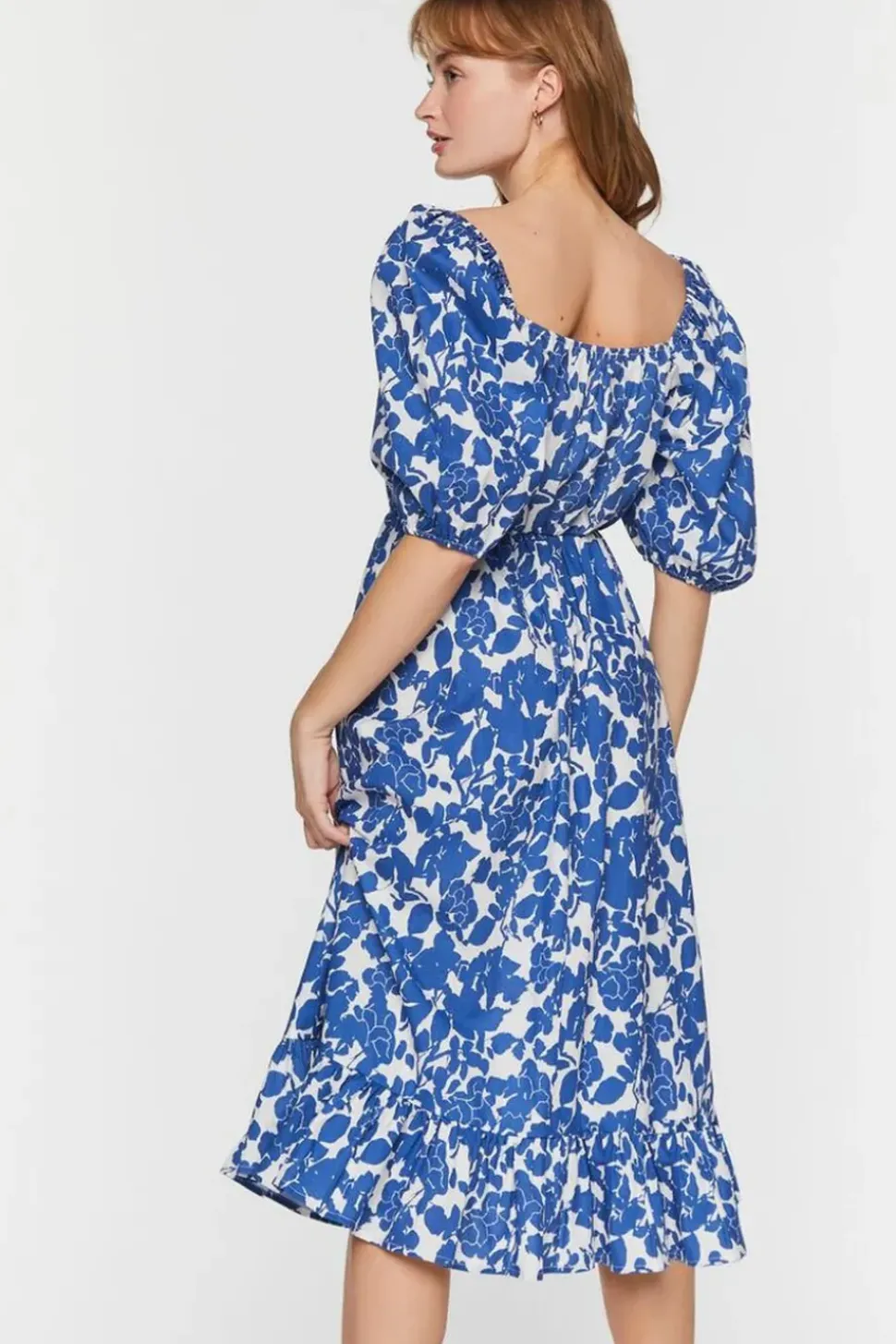 Floral Puff-Sleeve Midi Dress