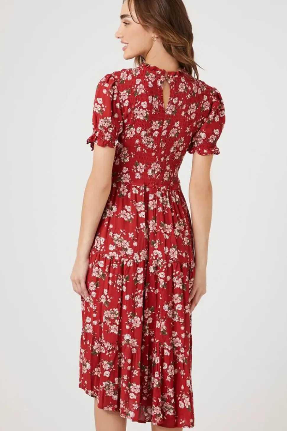 Floral Puff-Sleeve Midi Dress