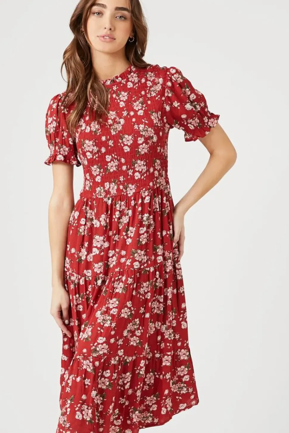 Floral Puff-Sleeve Midi Dress