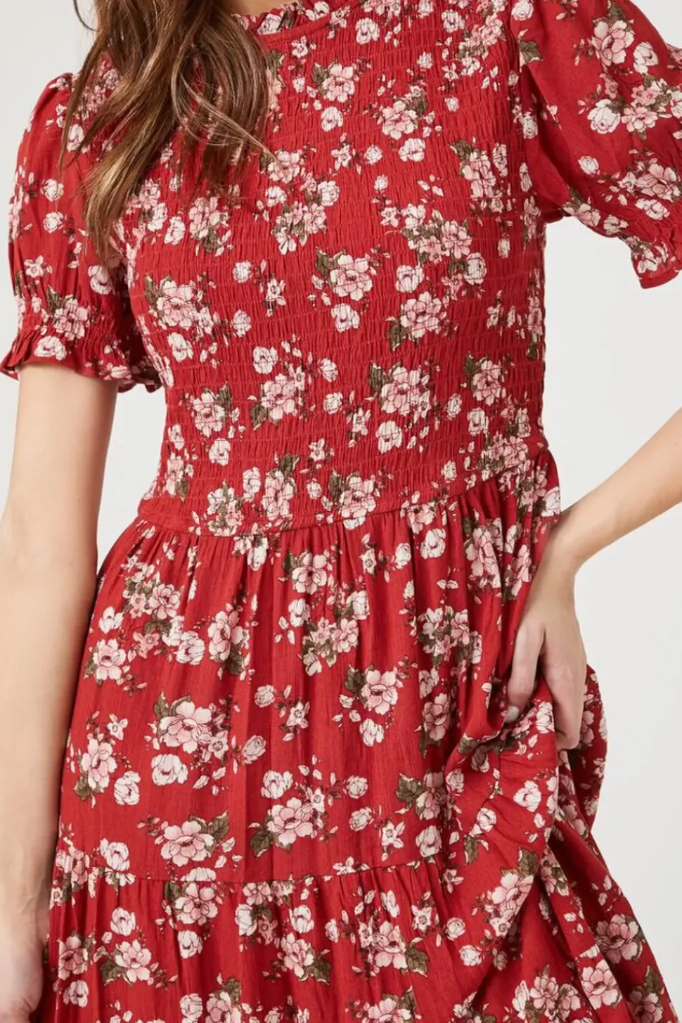 Floral Puff-Sleeve Midi Dress