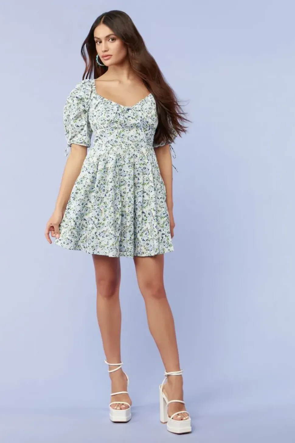 Floral Puff-Sleeve Mini Dress