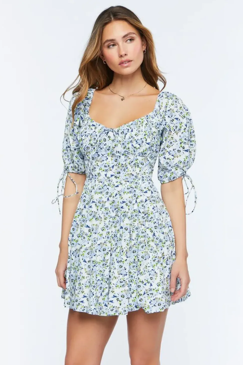 Floral Puff-Sleeve Mini Dress