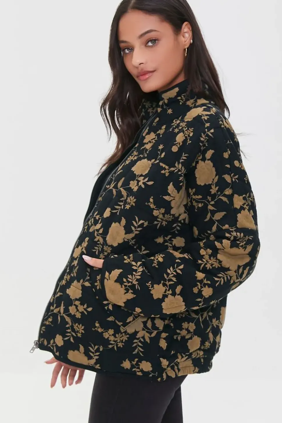 Floral Quilted Zip-Up Jacket