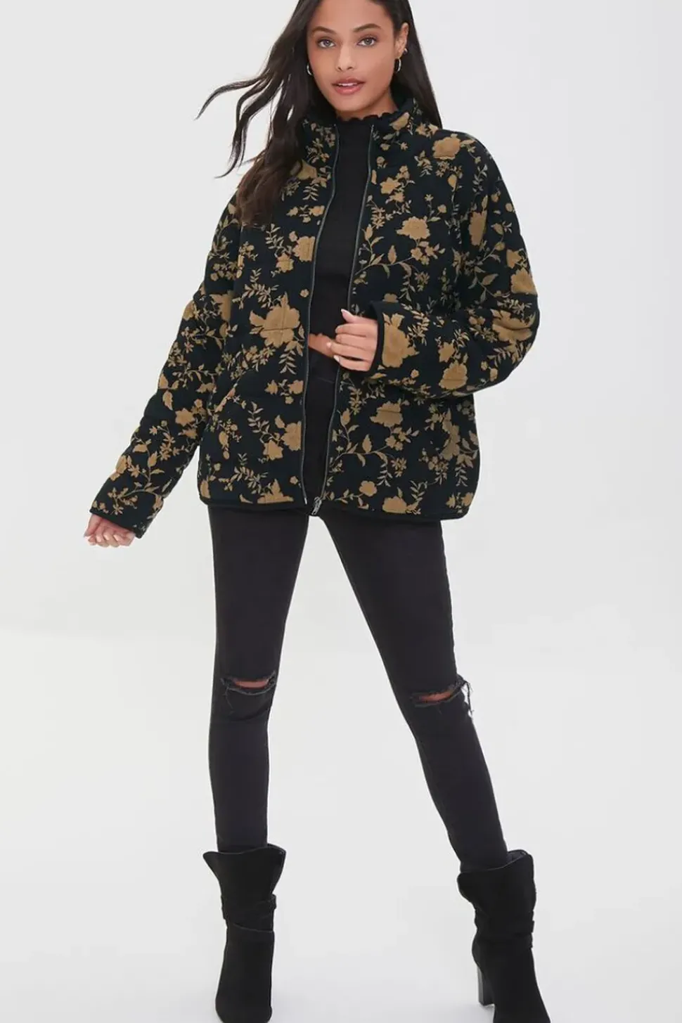 Floral Quilted Zip-Up Jacket
