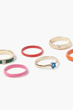 Floral Rhinestone Ring Set