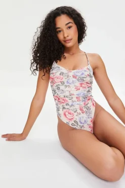 Floral Ruched Lingerie Bodysuit