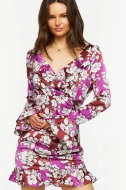Floral Ruffled Satin Mini Dress