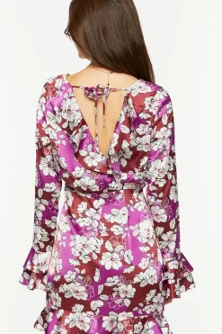 Floral Ruffled Satin Mini Dress