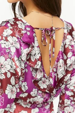 Floral Ruffled Satin Mini Dress