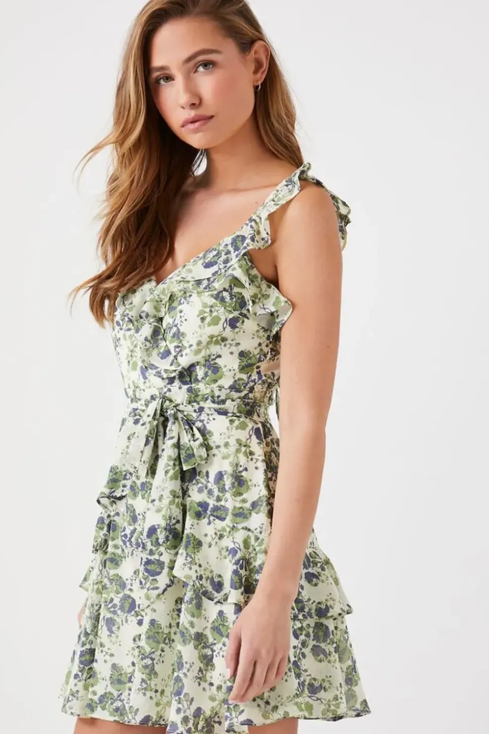 Floral Ruffle-Trim Mini Dress