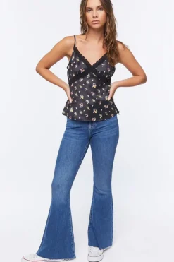 Floral Satin Lace-Trim Cami