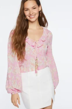 Floral Self-Tie Cowrie Tassel Top
