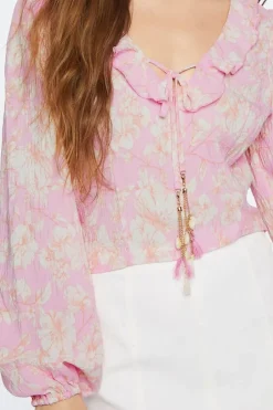 Floral Self-Tie Cowrie Tassel Top
