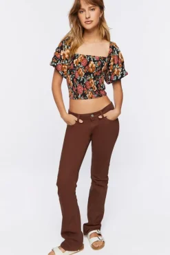 Floral Shirred Puff Sleeve Crop Top