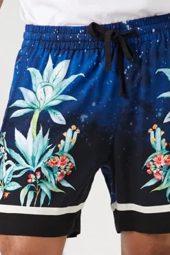 Floral & Sky Print Drawstring Shorts