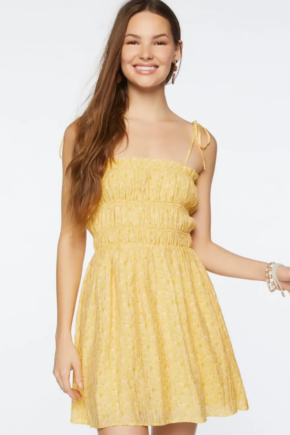 Floral Smocked Tie-Strap Mini Dress
