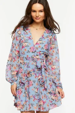 Floral Surplice Tiered Mini Dress