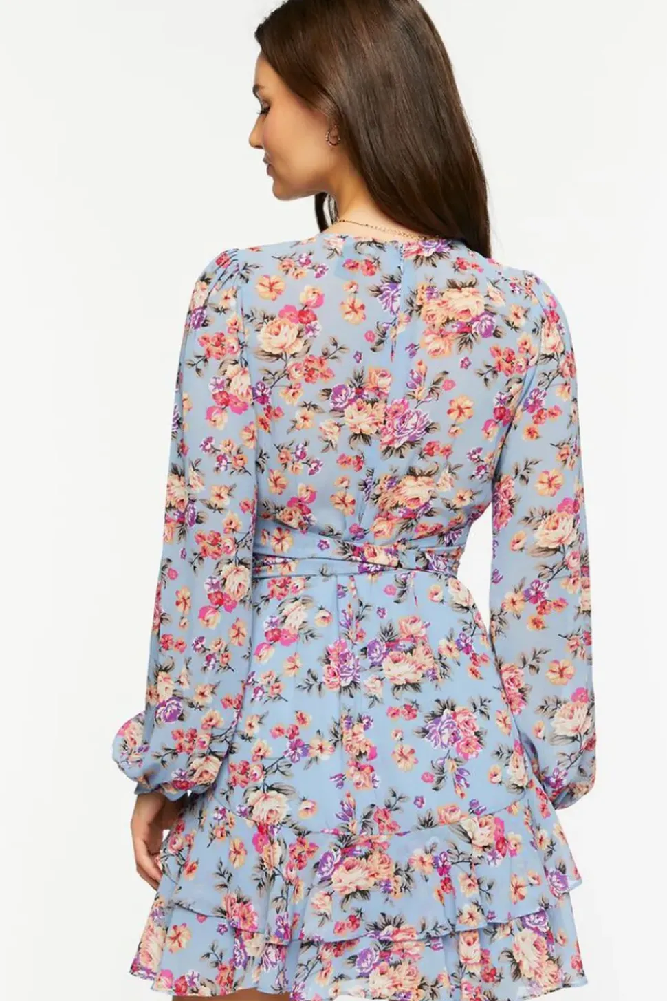 Floral Surplice Tiered Mini Dress
