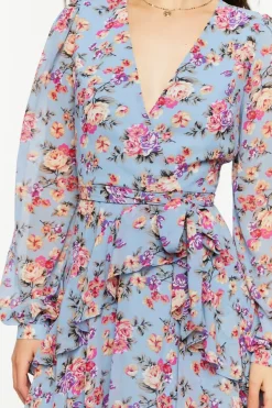 Floral Surplice Tiered Mini Dress