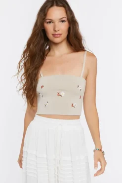 Floral Sweater-Knit Cropped Cami