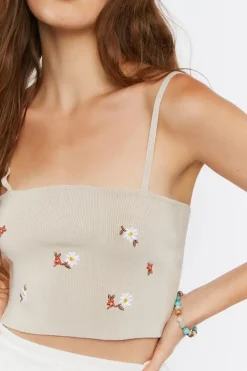 Floral Sweater-Knit Cropped Cami