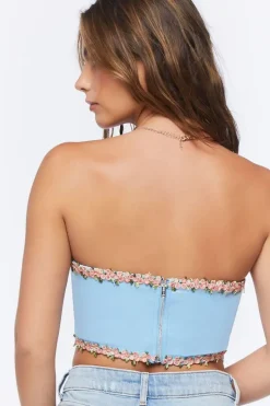 Floral-Trim Corset Top