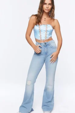 Floral-Trim Corset Top