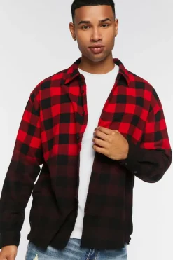 Frayed Buffalo Plaid Dip-Dye Shirt