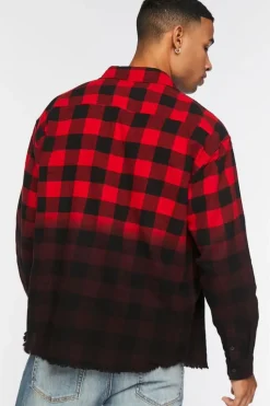 Frayed Buffalo Plaid Dip-Dye Shirt